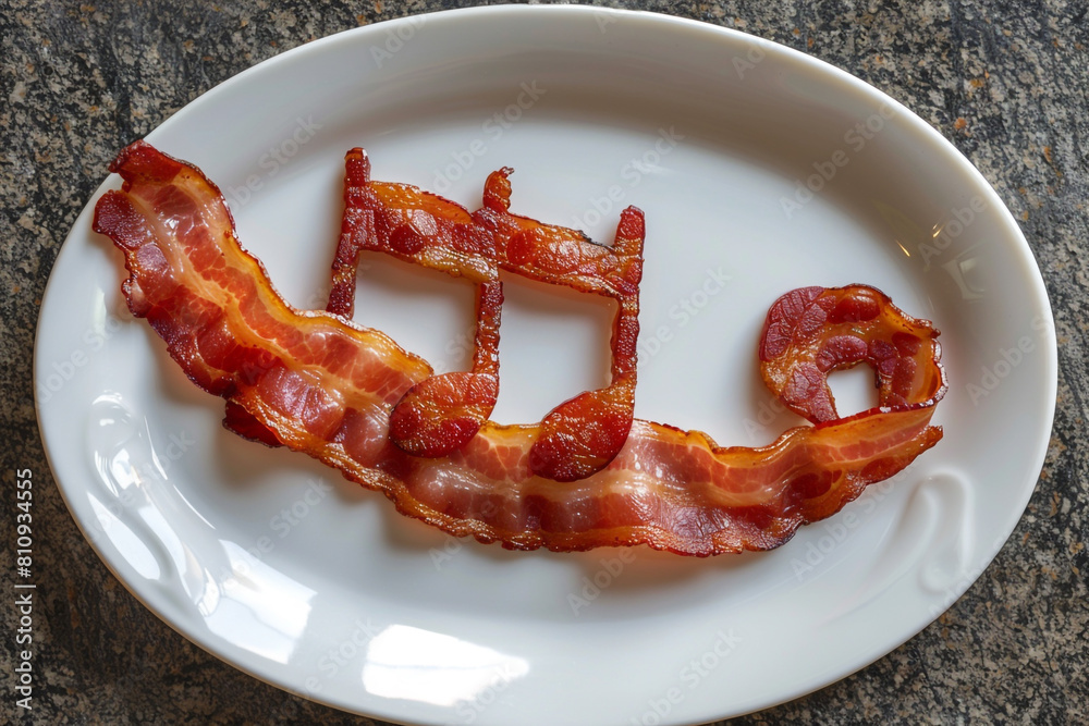 A plate of bacon shaped like a musical note