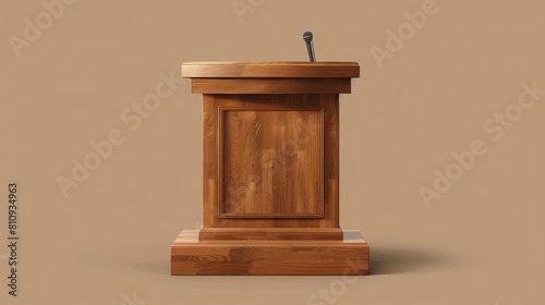 3D illustration set of a realistic wooden lecture podium mockup for a press conference. A tribune or rostrum stand for presentations.