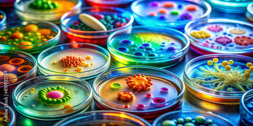 Vibrant Microscopic View of Colorful Bacteria and Viruses on Petri Dish © bingo