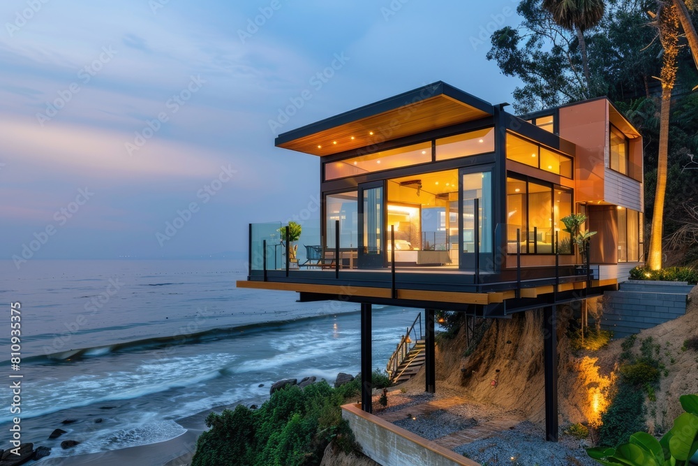 House Perched on Cliff by Ocean