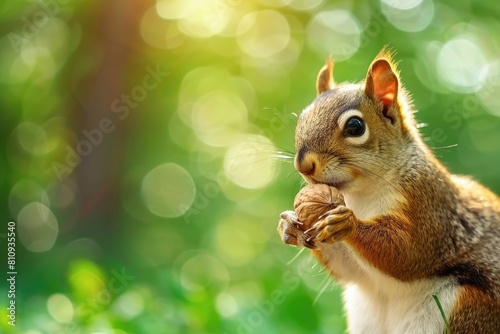 A Squirrel Eating a Nut in a Forest photo