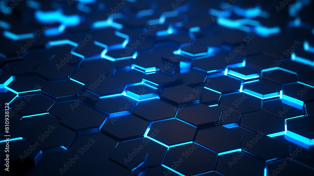 Fototapeta premium Blue glowing hexagon background