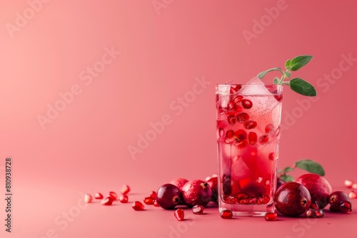 Pomegranate Juice in Glass on Pink Background