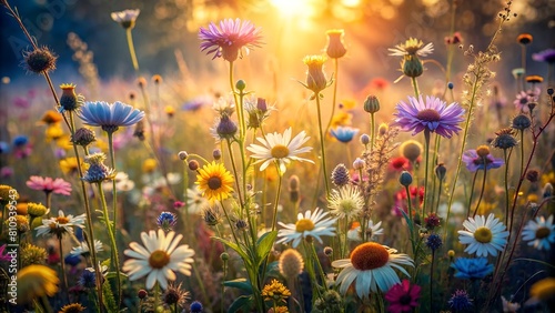 Nature Background with Blooming Wild Flowers in a Serene Setting