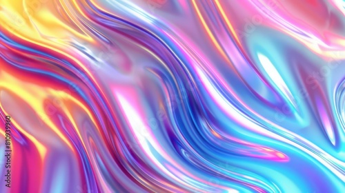Abstract Holographic iridescent rainbom Y2K fluid background. Lliquid gradient waves surface futuristic texture.Mental health holo modern aesthetic. Trendy  Brutalism © Ksenia