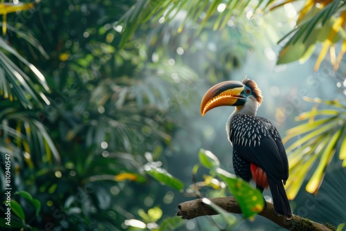 Toucan Sitting on Tree Branch in Jungle