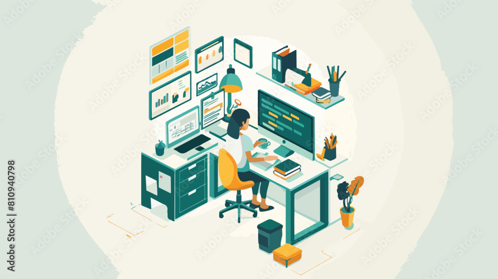 Isometric woman at work vector concept Vector illustration
