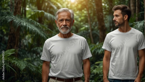 old man wearing blank mockup white tshirt