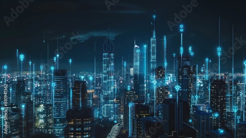 smart city connected with lines and dots  big data connection technology metaverse concept. City background