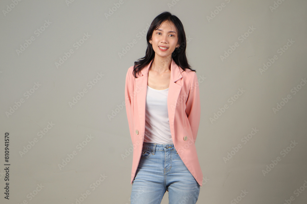 happy asian business woman wearing formal casual on isolated background happy asian business woman wearing formal casual on isolated background