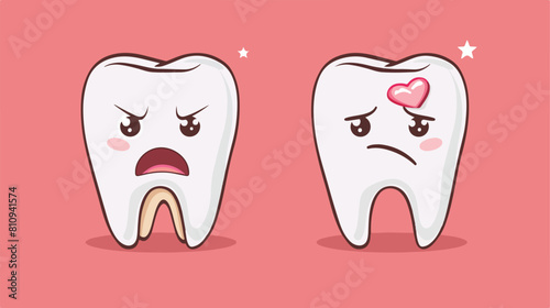 Kawaii caricature dental caries in the root tooth photo