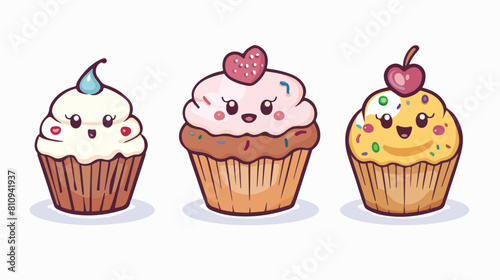 Kawaii cupcake design over white Vector illustration.