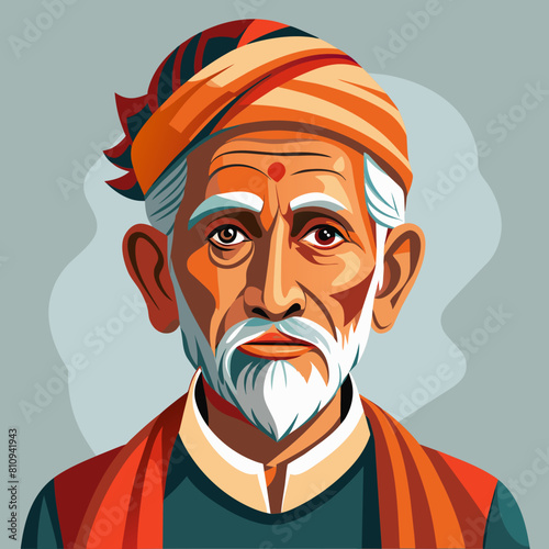 old gujarat with gujarati man with white background 
with old view and turban , indian man , indian , indian man late 90's
