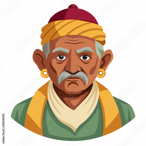 old gujarat with gujarati man with white background 
with old view and turban , indian man , indian , indian man late 90's