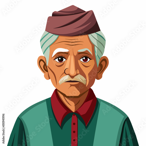 old gujarat with gujarati man with white background 
with old view and turban , indian man , indian , indian man late 90's