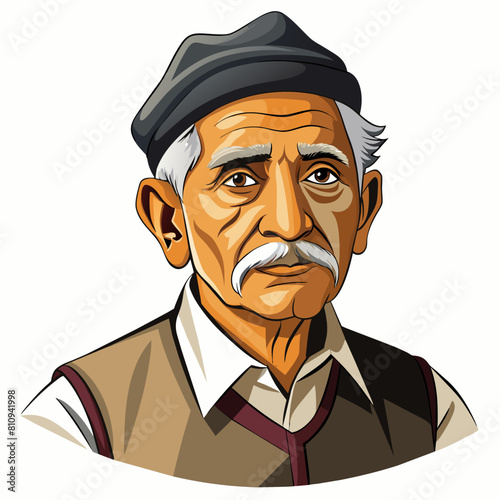 old gujarat with gujarati man with white background 
with old view and turban , indian man , indian , indian man late 90's