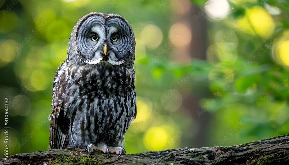 Fototapeta premium Great Gray Owl (Strix nebulosa) sitting on a branch