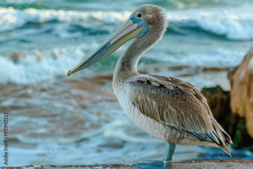Pelican Standing on Rock by Ocean