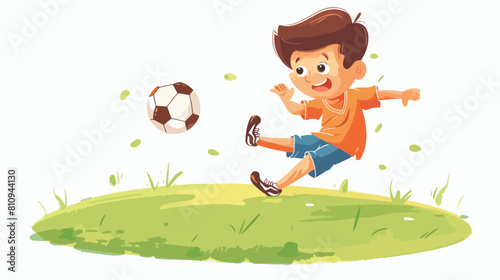 Kid child boy playing football Vector illustration.