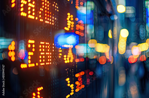 Financial stock exchange market display screen board on the street  selective focus