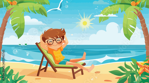 Kid Relax Sit on a beach chair Vector illustration.