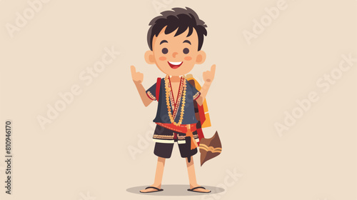 Kid thai student boy greeting sawasdee Vector illustration photo