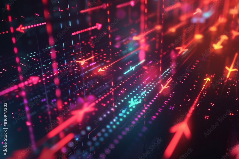 Abstract background with digital data symbols and rising arrows visualizing stock exchange and capital investments trends Abstract background with digital data symbols and rising arrows visualizing stock exchange and capital investments trends