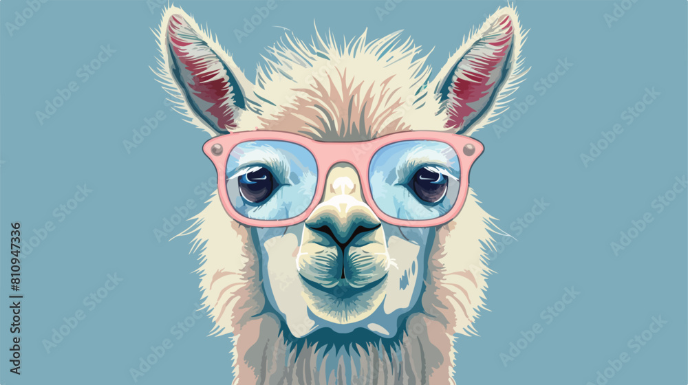 Lama alpaca head with glasses cartoon Vector illustration