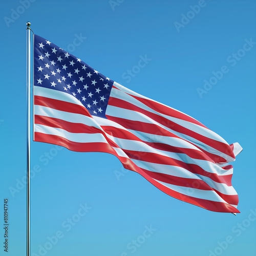 American flag on a peaceful blue backdrop, fluttering in honor of Memorial Day.