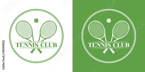 Tennis club logo, icon or badge with tennis racket and ball. Sport symbol design. Vector illustration.