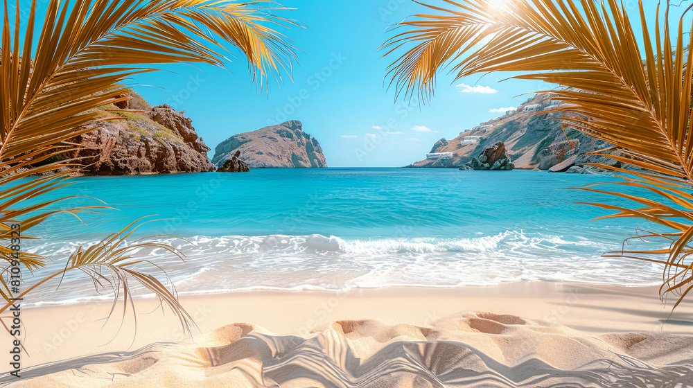 A beautiful beach with palm trees and a blue ocean A beautiful beach with palm trees and a blue ocean