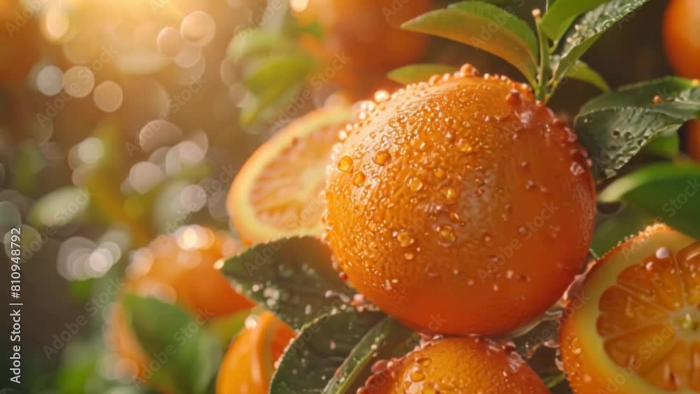 Juicy oranges in animation: Fresh fruit delight, vibrant citrus, healthy lifestyle concept 
