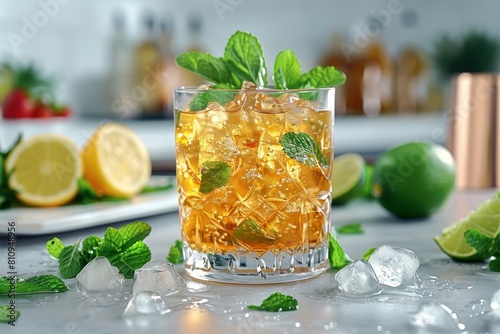 Glass Filled With Ice and Mint on Table