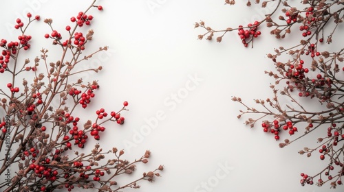 Red Berries on Branches Against White Background photo