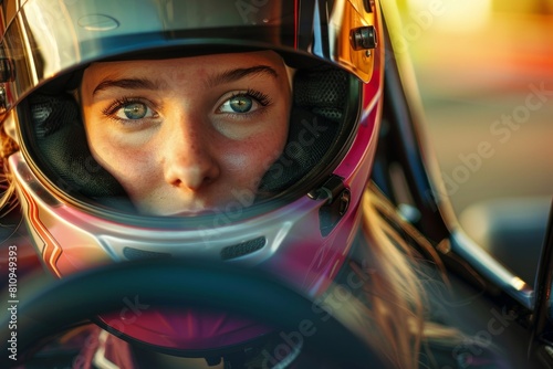 Person riding go-kart on racing track, perfect for sports and entertainment concepts. Beautiful simple AI generated image in 4K, unique. © ArtSpree