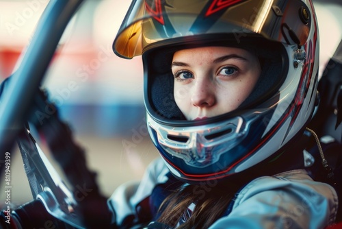 Intense Go-Kart Race with Focused Female Driver. Beautiful simple AI generated image in 4K, unique. © ArtSpree