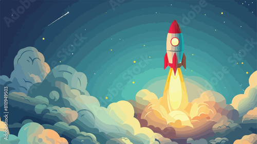 Light bulb rocket in the sky Vector illustration. Vector