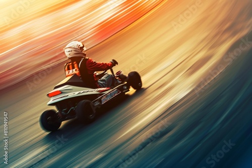 View of indoor karting racetrack, go-kart competition, go-cart racing track. Beautiful simple AI generated image in 4K, unique.