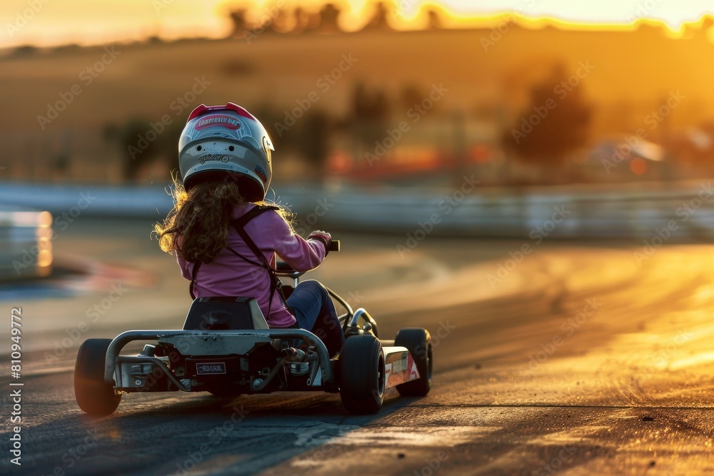 Intense Go-Kart Race with Focused Female Driver. Beautiful simple AI generated image in 4K, unique. Intense Go-Kart Race with Focused Female Driver. Beautiful simple AI generated image in 4K, unique.