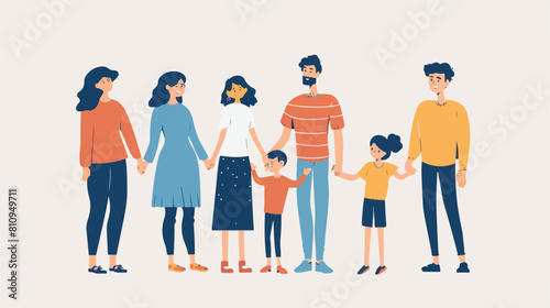 Light color caricature faceless family group 