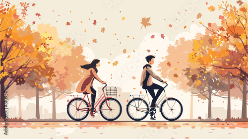 Man and Woman couple riding bicycles poster template