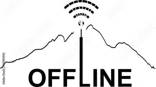 Vektor Silhouette Berge - Schrift Offline in der Natur - Abenteuer Wandern in den Wäldern und Gebirgen - Wildnis Camping
