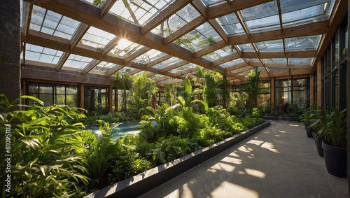 Green Oasis, Sustainable building features lush roof installation.