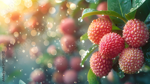 lychees hanging from the branches photo