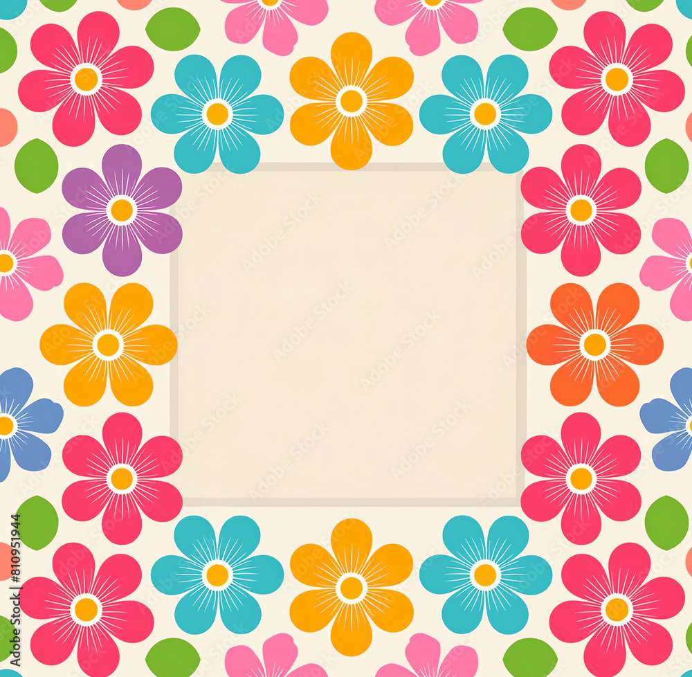 coloful floral pattern cute flowers abstract background with square blank space