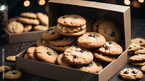 Box of freshly baked cookies in a luxury but familiar design. AI Generated