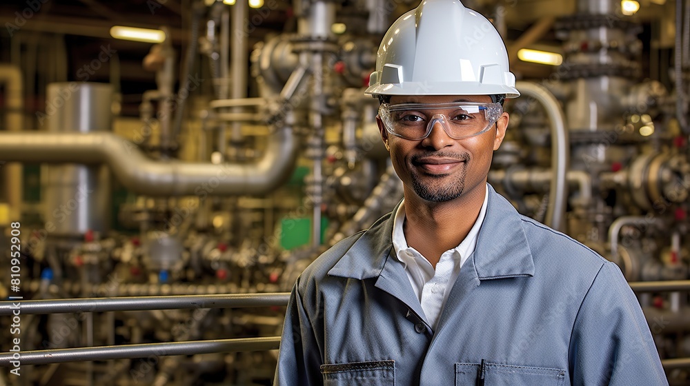 A Worker in Protective Gear at an Industrial Plant