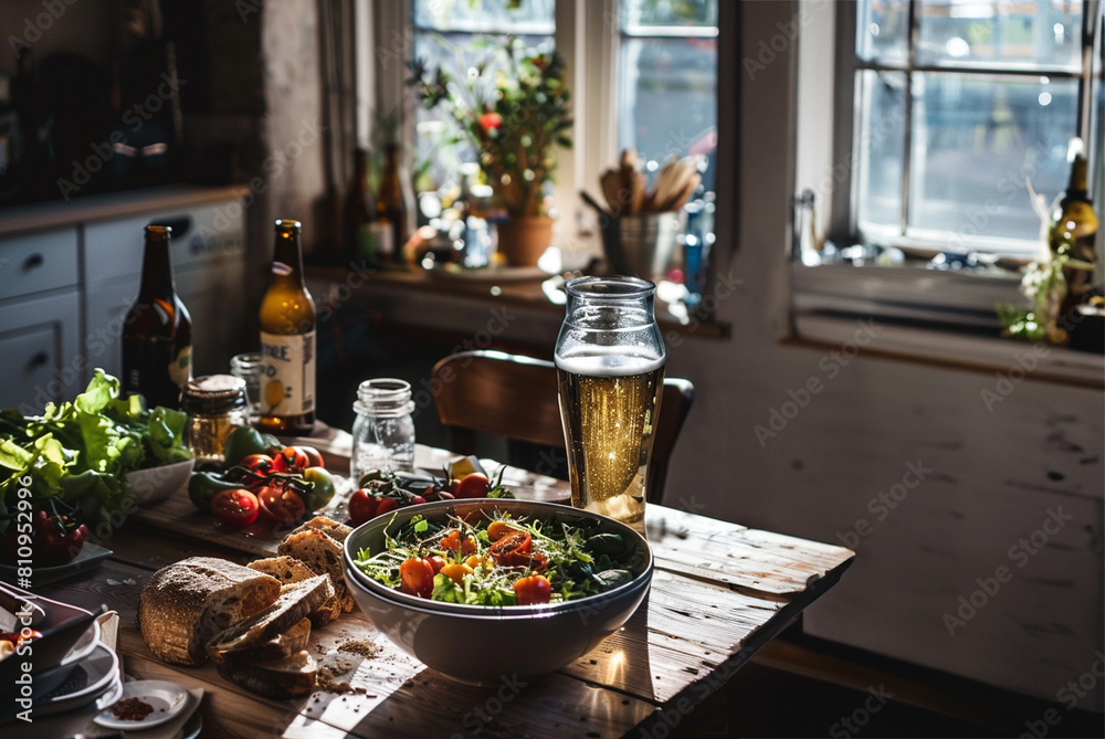 table with food and drink