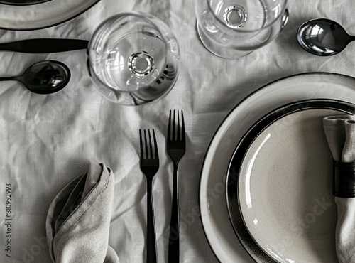 Obraz na płótnie
table with plates glasses cutlery napkin w salonie