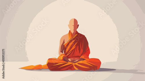 monk with orange robe sitting in the lotus pose vector © inshal